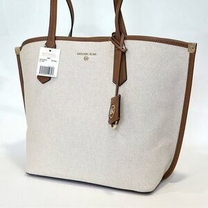 Michael Kors Jane Large Canvas Tote Carryall Bag in Natural